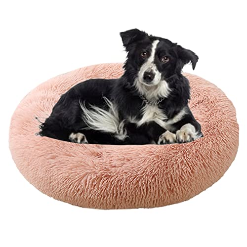 Calming Cuddler Hundebett Donut Haustierbett Anti-Rutsch-Unterseite Flauschiges Plüsch-Hundebett Sofa Haustierbett Selbstwärmendes Kunstfell Rundes Hundebett Anti-Angstbett für große mittelgroße Hunde Katzen, Ø70 cm, Rosa 2 von ZOCIS