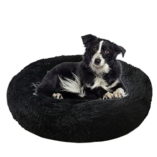 Calming Cuddler Hundebett Donut Haustierbett Anti-Rutsch-Unterseite Flauschiges Plüsch-Hundebett Sofa Haustierbett Selbstwärmendes Kunstfell Rundes Hundebett Anti-Angstbett für große mittelgroße Hunde Katzen, Ø160 cm, Schwarz von ZOCIS