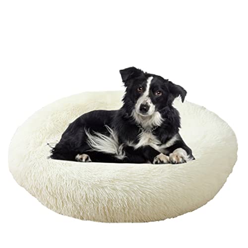 ZOCIS Calming Cuddler Hundebett, Donut-Haustierbett, rutschfeste Unterseite, flauschiges Plüsch-Hundebett, Sofa, Haustierbett, selbstwärmend, Kunstfell, rund, Anti-Angst-Bett für große, mittelgroße von ZOCIS