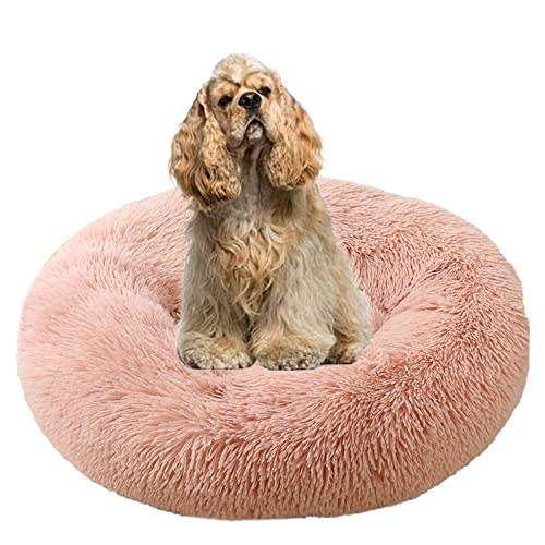 Cuddler Plüsch-Hundebett, beruhigend, Anti-Angst, extra groß, weiches, warmes Haustiernest, Sofa mit rutschfester Unterseite, rundes Haustierkissen, Welpenbett, verbessert das Schlafen (Ø 110 cm, Rosa) von ZOCIS