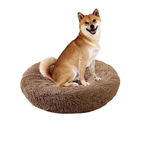 Donut Haustierbett, rund, Pelz, extra groß, waschbar, Welpen- und Katzenbett, beruhigendes Hundebett mit rutschfester Unterseite, Anti-Angst, weiches Kuschelkissen, Hundematte, 140 cm, Khaki von ZOCIS