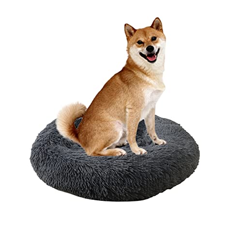 Donut Haustierbett, rundes Pelz, extra groß, waschbar, Welpen- und Katzenbett, beruhigendes Hundebett mit rutschfester Unterseite, Anti-Angst, weiches Kuschelkissen, Hundematte, 160 cm, Dunkelgrau von ZOCIS