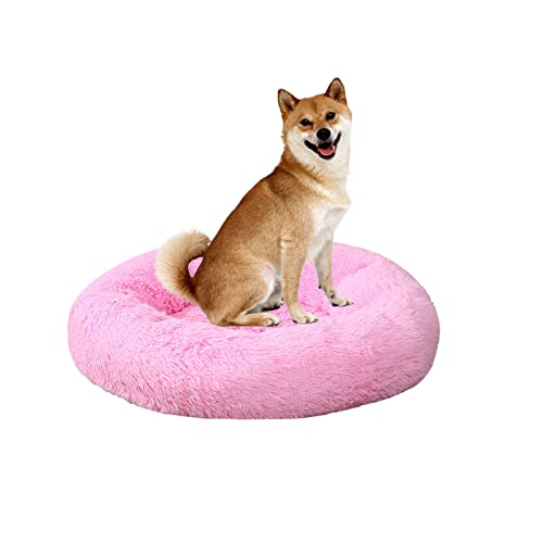 Donut Haustierbett, rundes Pelz, extra groß, waschbar, Welpen- und Katzenbett, beruhigendes Hundebett mit rutschfester Unterseite, Anti-Rutsch-Unterseite, weiches Kuschelkissen, Hundematte, 120 cm, Rosa 2 von ZOCIS