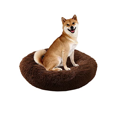 Donut Haustierbett, rundes Pelz, extra groß, waschbar, Welpen- und Katzenbett, beruhigendes Hundebett mit rutschfester Unterseite, Anti-Rutsch-Unterseite, weiches Kuschelkissen, Hundematte, 130 cm, Braun von ZOCIS