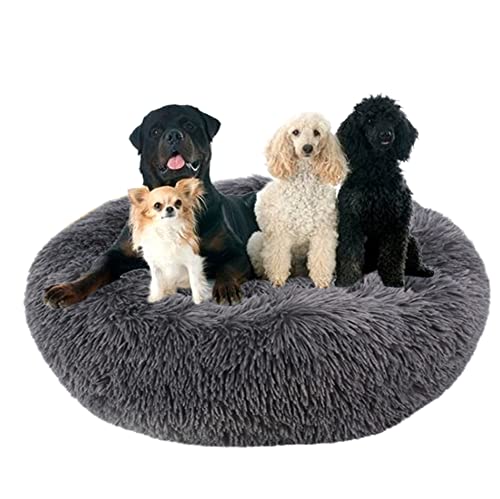 Donut-Haustierbett mit rutschfester Unterseite, flauschig, gemütlich, Plüsch-Hundebett, beruhigendes Hundebett, Kuschelbett, rundes Haustierbett, Kissen für mittelgroße und große Hunde/Katzen, Ø 110 cm, Dunkelgrau von ZOCIS