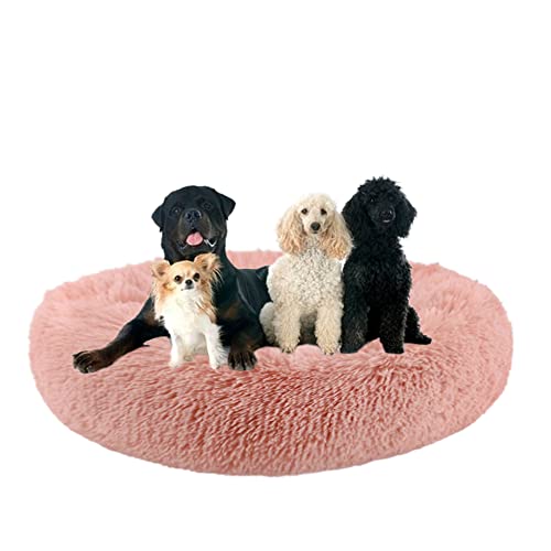 Donut Haustierbett mit rutschfester Unterseite, flauschig, gemütlich, Plüsch-Hundebett, beruhigendes Hundebett, Welpenbett, Kuschelbett, rundes Haustierbett, Kissen für mittelgroße und große Hunde/Katzen, Ø60 cm, Rosa 2 von ZOCIS