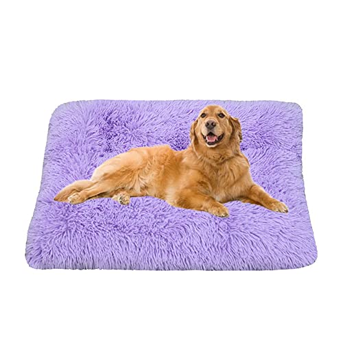 Flauschige Hundeboxen-Matratze, waschbar, Anti-Angst-Hundebett, Kistenmatte, Plüsch, große Hundematte mit rutschfester Unterseite, abnehmbarer Bezug, Haustierkissen, 50 x 35 x 6 cm, Violett von ZOCIS