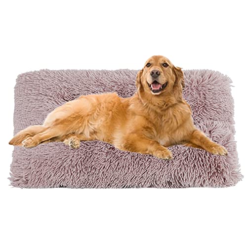 Flauschige Hundeboxen-Matratze, waschbar, Anti-Angst-Hundebett, Kistenmatte, Plüsch, große Hundematte mit rutschfester Unterseite, abnehmbarer Bezug, Haustierkissen, 70 x 50 x 8 cm, Beige Braun von ZOCIS