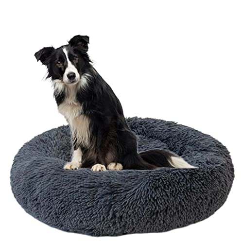Großes Donut-Haustierbett, rundes Haustierkissen, rutschfest, Welpenbett, Sofa, beruhigendes Hundebett, maschinenwaschbar, für große Hunde/Katzen – (Ø 110 cm, dunkelgrau) von ZOCIS