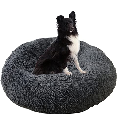 Großes Donut-Hundebett, Plüsch-Haustierbett, rutschfeste Unterseite, dicke runde Hundesofa, beruhigende Angstlinderung, verbessertes Schlafen, Welpenbett, Kuschelbett, Hundebett, waschbar, Ø 130 cm, von ZOCIS