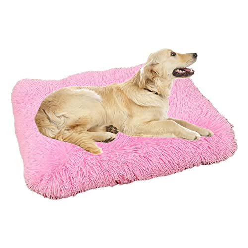 Plüsch-Hundebett, beruhigend, waschbar, Hundekäfig-Matratze mit rutschfester Unterseite und Reißverschluss, Hundematte, flauschiges Haustierbett für mittelgroße und große Hunde, 50 x 35 x 6 cm, Rosa von ZOCIS