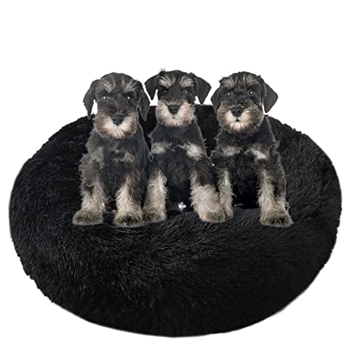 Großes beruhigendes Hundebett, waschbar, rutschfeste Unterseite, Donut-Haustierbetten, Anti-Angst, warmes Welpen-Kuschelbett, rundes Hundebett, Kissen für verbesserten Schlaf, Ø90 cm, Schwarz von ZOCIS