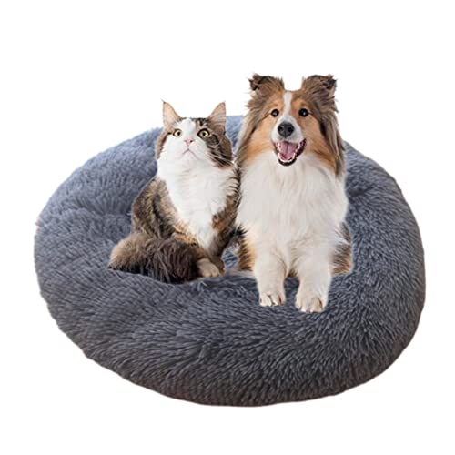 Haustiernest Bett Plüsch Kuscheltier Donut Hundebetten Großes Rundes Beruhigendes Haustierbett Kissen Anti-Angst Welpenbett Rutschfeste Unterseite Waschbares Hundebett Verbesserter Schlaf, 110 cm, Dunkelgrau von ZOCIS