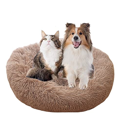 ZOCIS Haustiernest aus Plüsch, Donut-Hundebett, groß, rund, beruhigendes Haustierbett, Kissen, Anti-Angst, Welpenbett, rutschfeste Unterseite, waschbar, Hundebett, verbesserter Schlaf, 110 cm, Khaki von ZOCIS