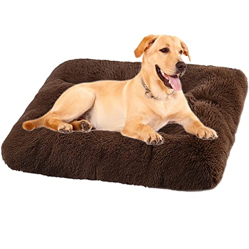 Hundebett-Matte, rutschfeste Unterseite, Hundekäfig-Matratze, waschbar, Hundekissen, beruhigendes Haustierbett, Kissen, weich, flauschig, Plüsch, großes Hundebett, Matratze, Hundematte, 93 x 65 x 10 von ZOCIS