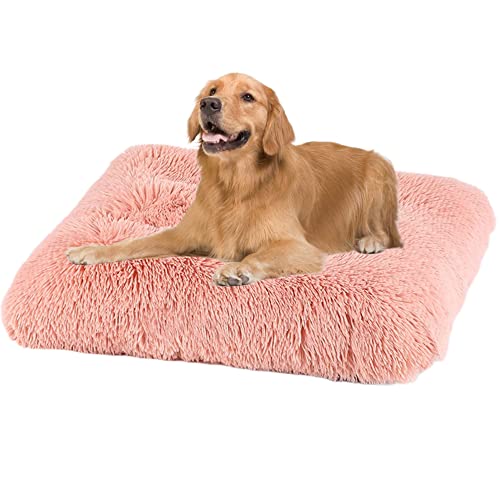 Hundeboxen-Matratze mit rutschfester Unterseite, groß, waschbar, weiches Plüsch, Hundematte, Anti-Angst, warmes Haustierbett, Kissenmatte, langes Plüsch-Hundekäfigbett, 64 x 48 x 8 cm, Rosa von ZOCIS