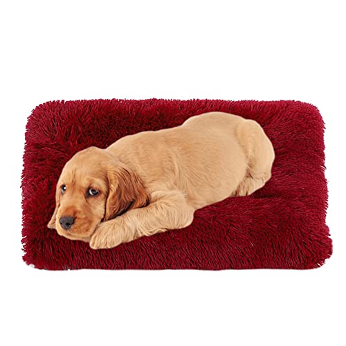 Hundematte Pad Waschbar Gemütliche Plüsch Hundebox Bett Matte mit rutschfester Unterseite Hundebett Matratze Anti-Angst Hundekissen Matten Abnehmbarer Bezug Haustierbett Pad, 70 cm x 50 cm x 8 cm, Weinrot von ZOCIS