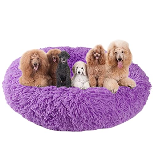 Kuddler Hundebett, flauschig, Plüsch, Haustierbett, runde Hundebetten, rutschfeste Unterseite, Welpen-Sofa, Bett, mittelgroß, Haustierkissen, Anti-Angst-Hundebett, waschbar, Ø 90 cm, Violett von ZOCIS