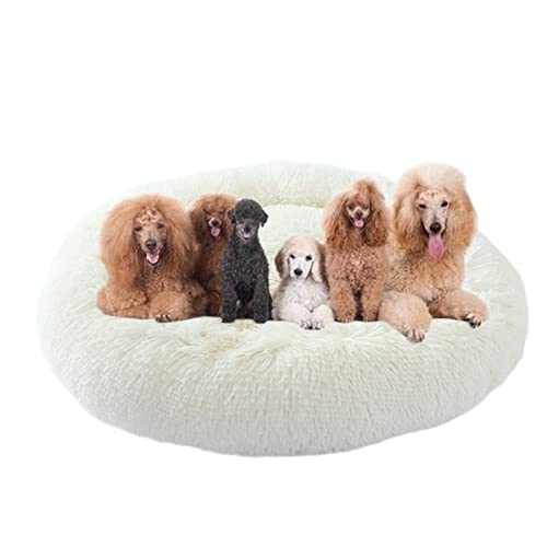 Kuddler Hundebett, flauschig, Plüsch, Haustierbett, runde Hundebetten, rutschfeste Unterseite, Welpen-Sofa, Bett, mittelgroß, Haustierkissen, Anti-Angst-Hundebett, waschbar, Ø 90 cm, Weiß von ZOCIS