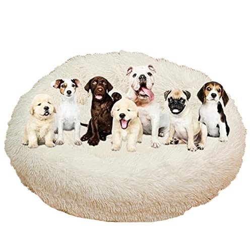 Langes Plüsch-Donut-Hundebett für große Hunde, bequemes, flauschiges Haustierbett, Kissenmatte mit rutschfester Unterseite, beruhigendes Hundebett, waschbar, Anti-Angst-Welpenbett, Ø 140 cm, Weiß von ZOCIS