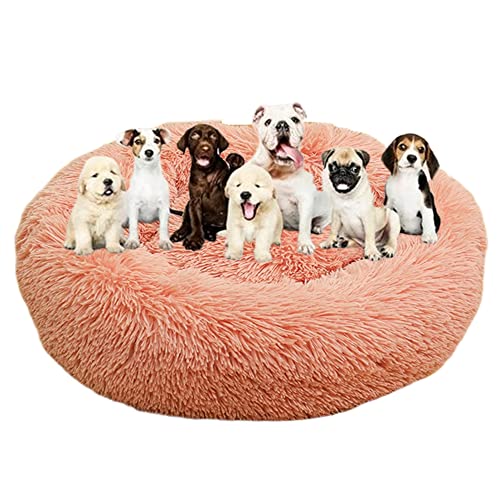 Langes Plüsch-Donut-Hundebett für große Hunde, bequemes, flauschiges Haustierbett, Kissenmatte mit rutschfester Unterseite, beruhigendes Hundebett, waschbar, Anti-Angst-Welpenbett, Ø 140 cm, Rosa von ZOCIS