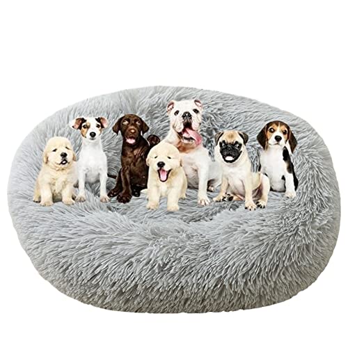 Langes Plüsch-Donut-Hundebett für große Hunde, bequemes, flauschiges Haustierbett, Kissenmatte mit rutschfester Unterseite, beruhigendes Hundebett, waschbar, Anti-Angst-Welpenbett, Ø 150 cm, Grau von ZOCIS