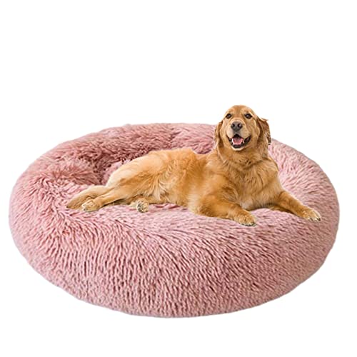 Linderung von Angstzuständen, Donut-Hundebett, Plüsch-Haustierbett mit rutschfester Unterseite, waschbar, selbstwärmend, flauschig, beruhigend, für mittelgroße und große Hunde und Katzen, 130 cm, Rosa von ZOCIS