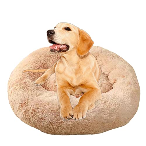 Plüsch-Donut-Haustierbett, beruhigend, rund, verbessert den Schlaf, flauschig, gemütlich, Hundebett mit rutschfestem, warmem Kuschel, weich, Angstlinderung, Katzenbett, Hundekissen, Matte, 80 cm, Beige von ZOCIS