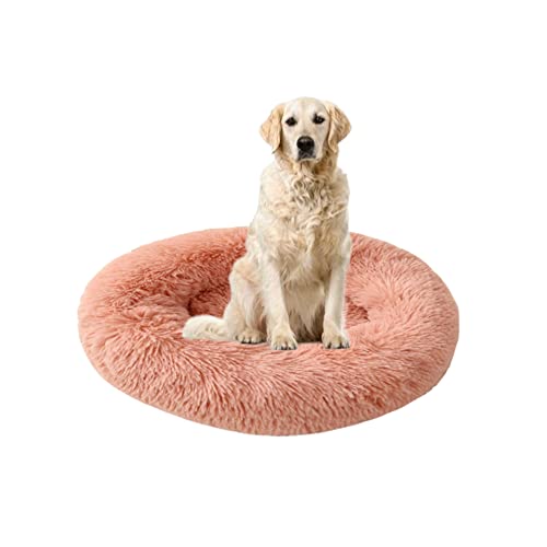 Plüsch-Katzen-Hundebett, beruhigendes Hundebett für kleine/mittlere/große Katzen und Hunde, rundes Donut-Haustiernest mit rutschfestem, waschbarem, warmem Haustierkissen, Anti-Angst-Haustierbett, 100 cm, Rosa von ZOCIS