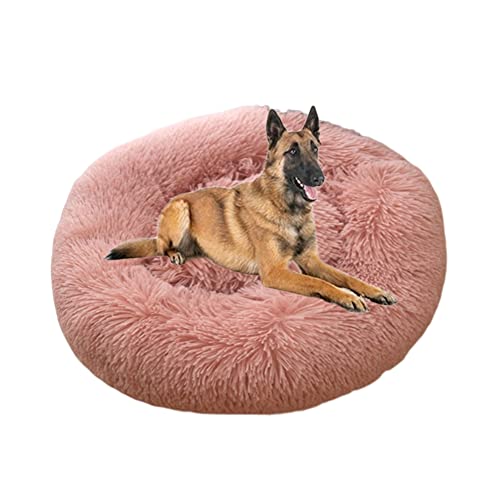 Rundes beruhigendes Donut-Hundebett, rutschfest, für Welpen, Kätzchen, Kuscheltier, weiches Plüsch, Angstlinderung, Hunde- und Katzennest, flauschiges Haustierbett für verbesserten Schlaf, 110 cm, Rosa 2 von ZOCIS