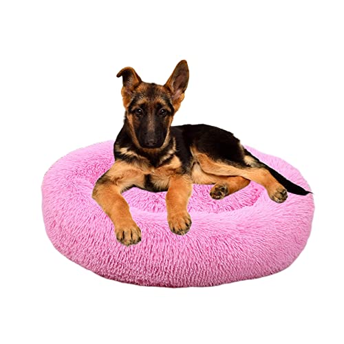 Rutschfestes rundes Plüsch-Haustierbett – beruhigendes Donut-Kuschelbett – flauschig, weich, waschbar, für Katzen, Hunde, Anti-Angst und verbessert das Schlafen, 120 cm, Pink 2 von ZOCIS
