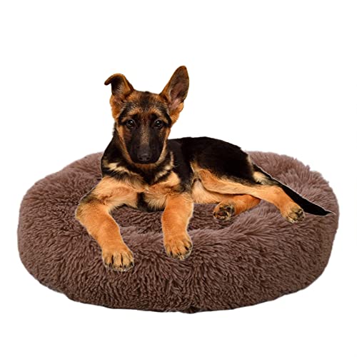 Rutschfestes rundes Plüsch-Haustierbett – beruhigendes Donut-Kuschelbett – flauschig, weich, waschbar, für Katzen, Hunde, Anti-Angst und verbessert das Schlafen, 130 cm, Khaki von ZOCIS