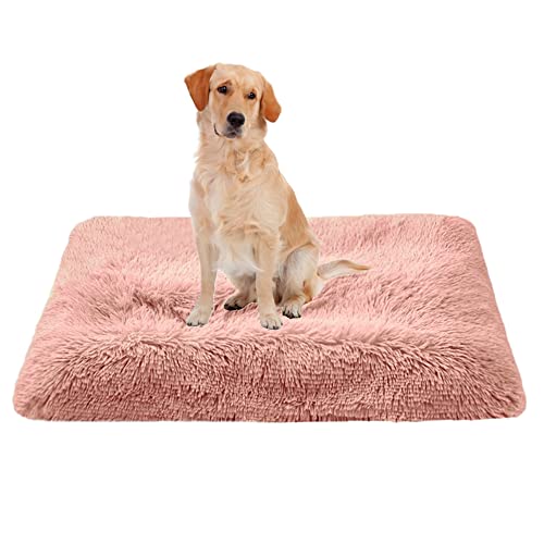 Weiche Plüsch-Hundebettmatte, waschbare Haustier-Hundekäfig-Matratze, rutschfeste Unterseite, Hundematte, Reißverschluss-Design, Haustierbettmatte, große beruhigende Hundebett-Matratze, 50 x 35 x 6 cm, Rosa von ZOCIS