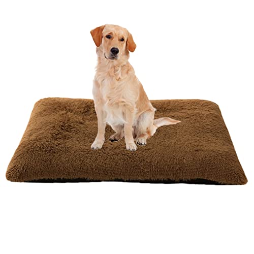 Weiche Plüsch-Hundebettmatte, waschbare Haustier-Hundekäfig-Matratze, rutschfeste Unterseite, Hundematte, Reißverschluss-Design, Haustierbettmatte, große beruhigende Hundebett-Matratze, 70 x 50 x 8 cm, Kaffee von ZOCIS
