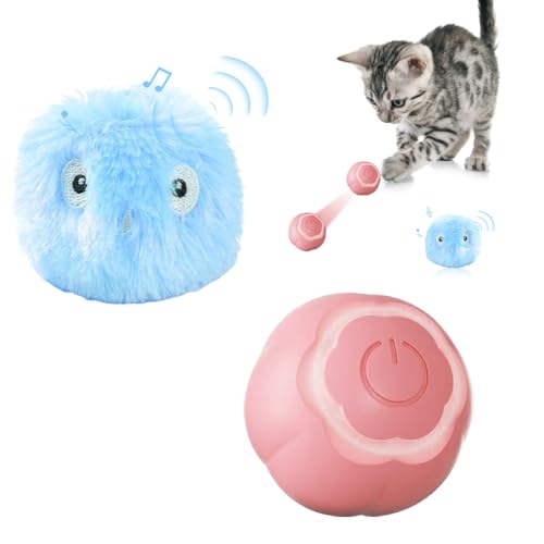 ZOESURE 2 Stück Interaktives Katzenspielzeug Ball, Katzen Ball Automatisch mit Licht, USB-Aufladung und Plüsch Katzenspielzeug Ball Froschrufe, 360° Selbstrollende Ballspielzeug für Kätzchen und Hund von ZOESURE