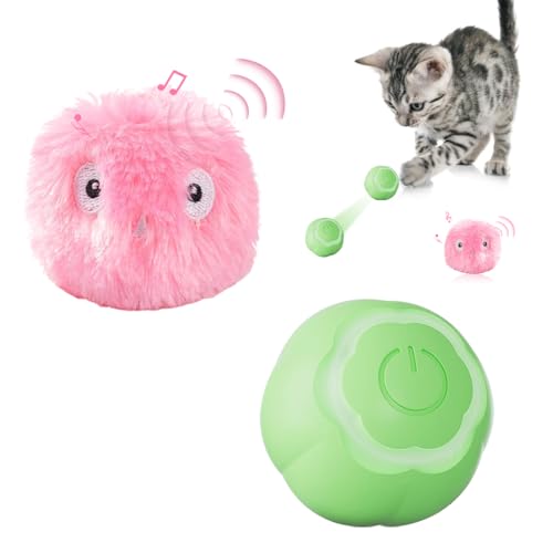 ZOESURE 2 Stück Interaktives Katzenspielzeug Ball, Katzen Ball Automatisch mit Licht, USB-Aufladung und Plüsch Katzenspielzeug Ball (Vogelrufe), 360° Selbstrollende Ballspielzeug für Kätzchen und Hund von ZOESURE