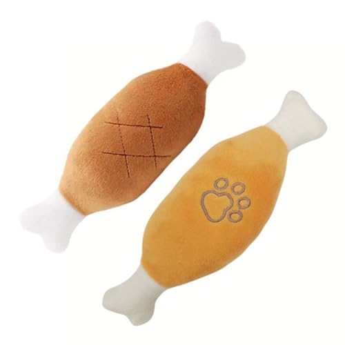 ZOHIKO Pet Chewing Toy, Bone Shape Bite Resistant Plush Dog Chewing Toy, Chicken Drumstick Shape Dog Toy, Cute Soft Dog Chew Toy with Squeaker, Squeak Chew Sound Toy for Dog von ZOHIKO
