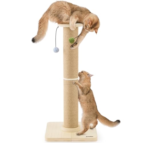 ZOMISIA 35'' Cat Scratching Post, Tall Scratching Posts for Indoor Cats with Thicken Wooden Base, Sisal Scratcher Top & Removable Dangling Balls, Super Sturdy for Large Adult Cat von ZOMISIA
