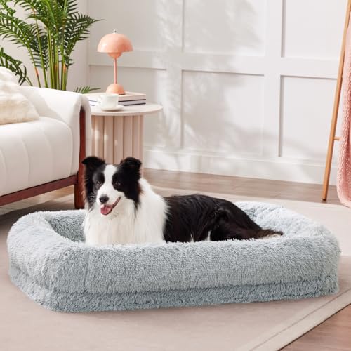 ZOMISIA Donut-Hundebetten für große Hunde – Beruhigendes Hundesofa mit flauschigem Kunstfell, wasserdichtes Haustierbett mit stützendem Eierschaum, waschbarer, abnehmbarer Bezug und rutschfester von ZOMISIA