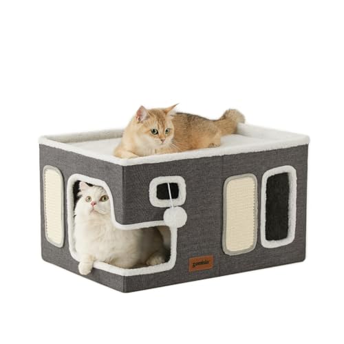 ZOMISIA Extra breites Katzenhaus für Hauskatzen – Großes Katzenhaus für Haustiere mit flauschigem Ball zum Aufhängen und Kratzkissen, faltbares Katzenversteck für mehrere Katzen, 58,4 x 41,9 x 33 cm, von ZOMISIA