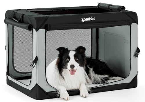 ZOMISIA 91,4 cm faltbare Hundebox für große Hunde – tragbare Hunde-Reisebox mit weichen Seiten mit atmungsaktiven Netzfenstern, faltbare Hundehütte für drinnen und draußen, Grau von ZOMISIA