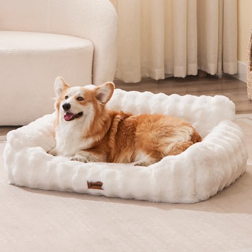 ZOMISIA Hundesofa – Flauschiges Hundesofa, großes orthopädisches Haustier-Sofabett mit abnehmbarem waschbarem Bezug, Kunstfell, beruhigend, niedliche Haustier-Couch mit stützendem Eierschaum und von ZOMISIA