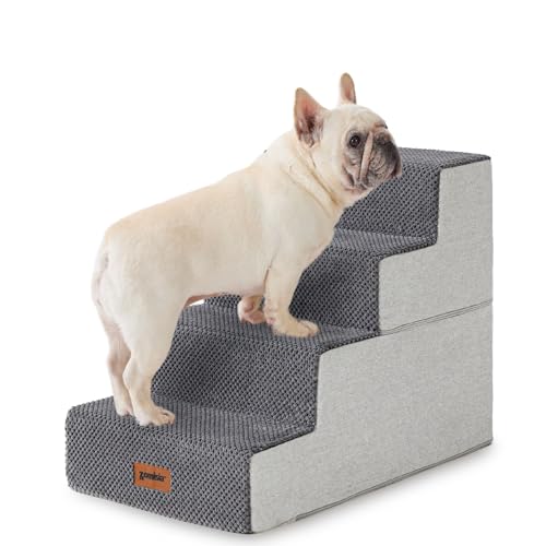 ZOMISIA Hundetreppe für Betten - Hundetreppe für kleine Hunde und Katzen, Hundetreppe mit rutschfester Unterseite Grau 4 Stufen von ZOMISIA