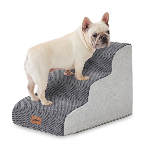 ZOMISIA Hundetreppe für Kleine Hunde - Haustiertreppe für Hochbetten und Couch, Haustiertreppe mit Rutschfester Unterseite Hunderampe Grau, 3 Stufen von ZOMISIA
