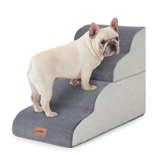 ZOMISIA Hundetreppe für Bett - Haustiertreppe für kleine bis mittelgroße Hunde zum Aufsteigen auf Bett und Couch, 35D Schaumstoff-Hundetreppe mit rutschfester Unterseite, Hunderampe Grau, 4 Stufen von ZOMISIA