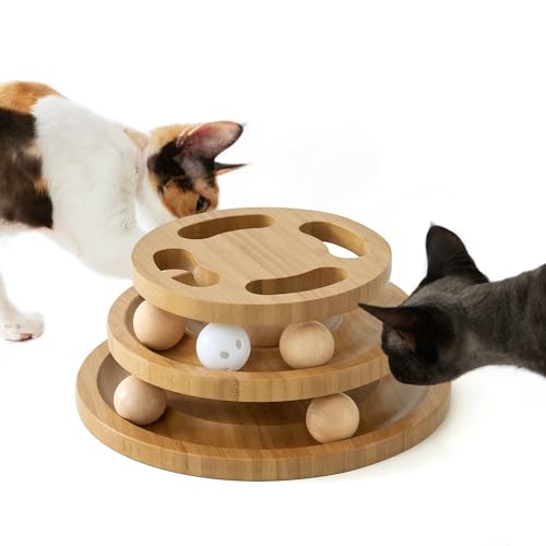 ZOMISIA Katzenballbahn mit Puzzle-Top, großer 3-Kreis-Kugelturm aus Holz mit drehenden Bällen, interaktives Katzenspielzeug für Kätzchen, geistige körperliche Übung ZOMISIA Katzenballbahn mit Puzzle-Top, großer 3-Kreis-Kugelturm aus Holz mit drehenden Bällen, interaktives Katzenspielzeug für Kätzchen, geistige körperliche Übung von ZOMISIA
