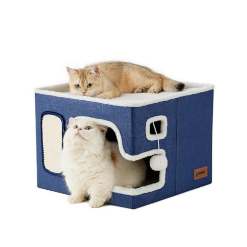 ZOMISIA Katzenbetten für Indoor-Katzen – Großes Katzenhaus für Haustiere mit flauschigem Ball zum Aufhängen und Kratzkissen, faltbares Katzenversteck, 41,9 x 41,9 x 33 cm, Marineblau ZOMISIA Katzenbetten für Indoor-Katzen – Großes Katzenhaus für Haustiere mit flauschigem Ball zum Aufhängen und Kratzkissen, faltbares Katzenversteck, 41,9 x 41,9 x 33 cm, Marineblau von ZOMISIA