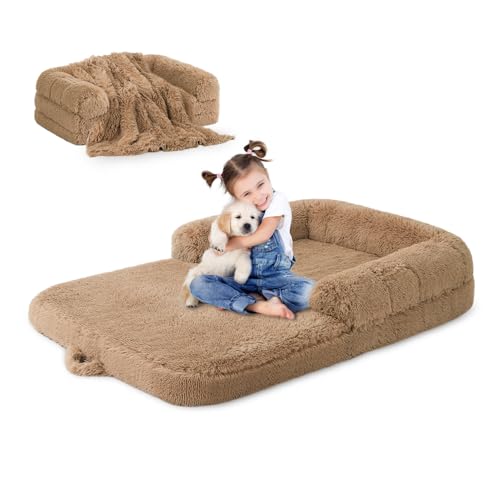 ZOMISIA Menschliches Hundebett für Kinder, 2-in-1 faltbares XL-Bett für Menschen, passend für Haustierfamilien, orthopädisches, beruhigendes Memory-Schaum-Hundesofa, Kunstfell-Haustierbett mit Decke ZOMISIA Menschliches Hundebett für Kinder, 2-in-1 faltbares XL-Bett für Menschen, passend für Haustierfamilien, orthopädisches, beruhigendes Memory-Schaum-Hundesofa, Kunstfell-Haustierbett mit Decke von ZOMISIA