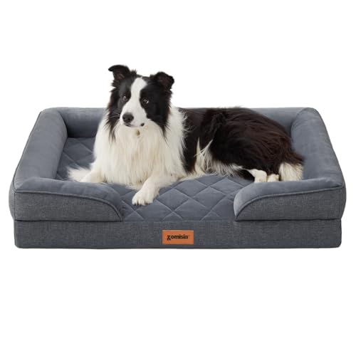 ZOMISIA Orthopädisches Hundebett für große Hunde, wasserdichtes Hundesofa aus Memory-Schaum mit Seiten, abnehmbarer, waschbarer Bezug und rutschfester Unterseite, Grau von ZOMISIA