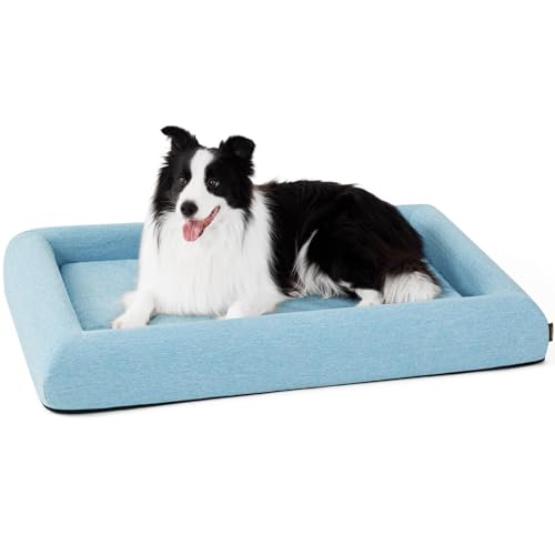 ZOMISIA Orthopädisches Hundebett für große Hunde, wasserdichtes Hundesofa mit stützendem Eierschaum, zwei Stoffe, waschbarer Bezug mit rutschfester Unterseite, Nackenstütze, Blau von ZOMISIA
